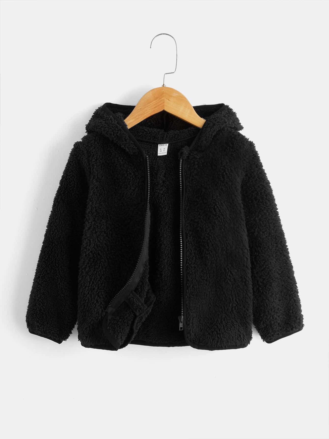 SHEIN Toddler Boy Jackets Zip Plain Casual - Hitam - View 1