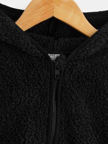 SHEIN Toddler Boy Jackets Zip Plain Casual - Hitam - View 3