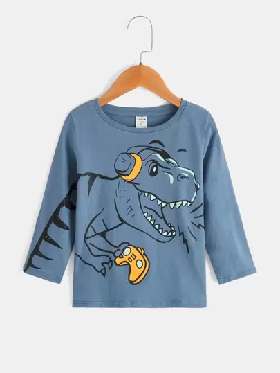 SHEIN Young Boy Gamepad & Dinosaur Print Tee