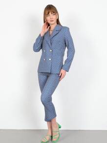 RueChic Allover Print Cropped Suit Trousers - Blue - View 1