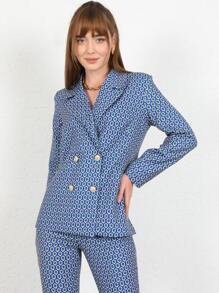 RueChic Allover Print Cropped Suit Trousers - Blue - View 2