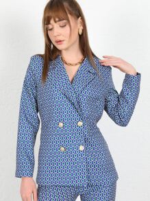 RueChic Allover Print Cropped Suit Trousers - Blue - View 3