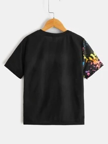 SHEIN Boys Reflective Splash Ink Print Tee - Black - View 2