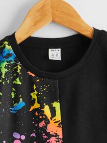 SHEIN Boys Reflective Splash Ink Print Tee - Black - View 4