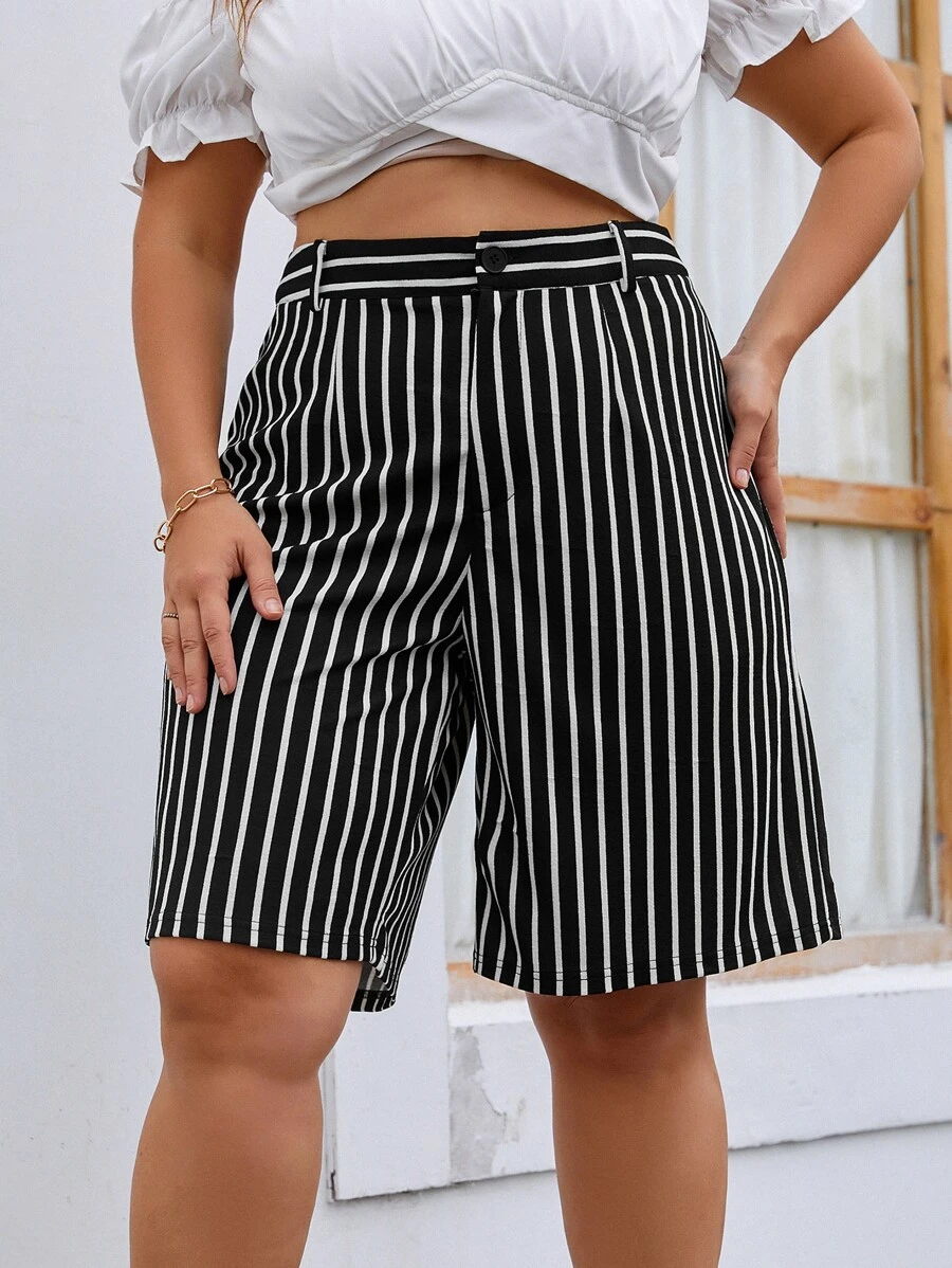 Calvaya Plus Vertical Striped Bermuda Shorts - Black - View 1
