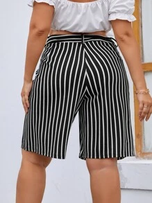 Calvaya Plus Vertical Striped Bermuda Shorts - Black - View 2