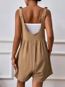 1pc Solid Bow Shoulder Overall Romper - Khaki - View 2