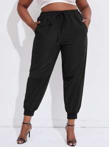 Mulvari Plus Tie Front Carrot Trousers - Black - View 1