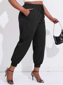 Mulvari Plus Tie Front Carrot Trousers - Black - View 3