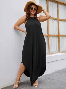 SHEIN Holidaya 大碼繞頸弧形下擺洋裝 - 黑色 - 查看 1