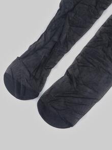 Criss Cross Contrast Lace Tights - Black - View 6