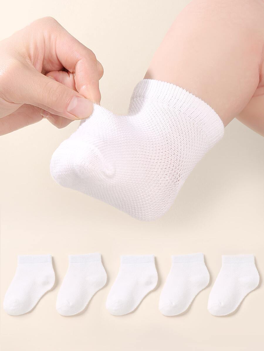 5 Pairs Of Baby White Socks Mesh Breathable Boys And Girls Boat Socks Simple Casual Everything - White - View 1