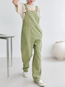 DAZY Solid Patched Pocket Overall Jumpsuit Without Tee Women Rompers - Green - View 4