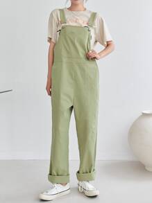 DAZY Solid Patched Pocket Overall Jumpsuit Without Tee Women Rompers - Green - View 5