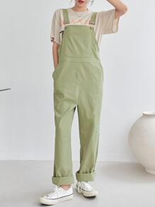 DAZY Solid Patched Pocket Overall Jumpsuit Without Tee Women Rompers - Green - View 6