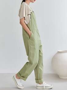 DAZY Solid Patched Pocket Overall Jumpsuit Without Tee Women Rompers - Green - View 7