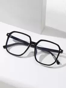 1 件装复古多边形几何框架透明镜片眼镜适合日常佩戴 - 黑色 - 查看 1