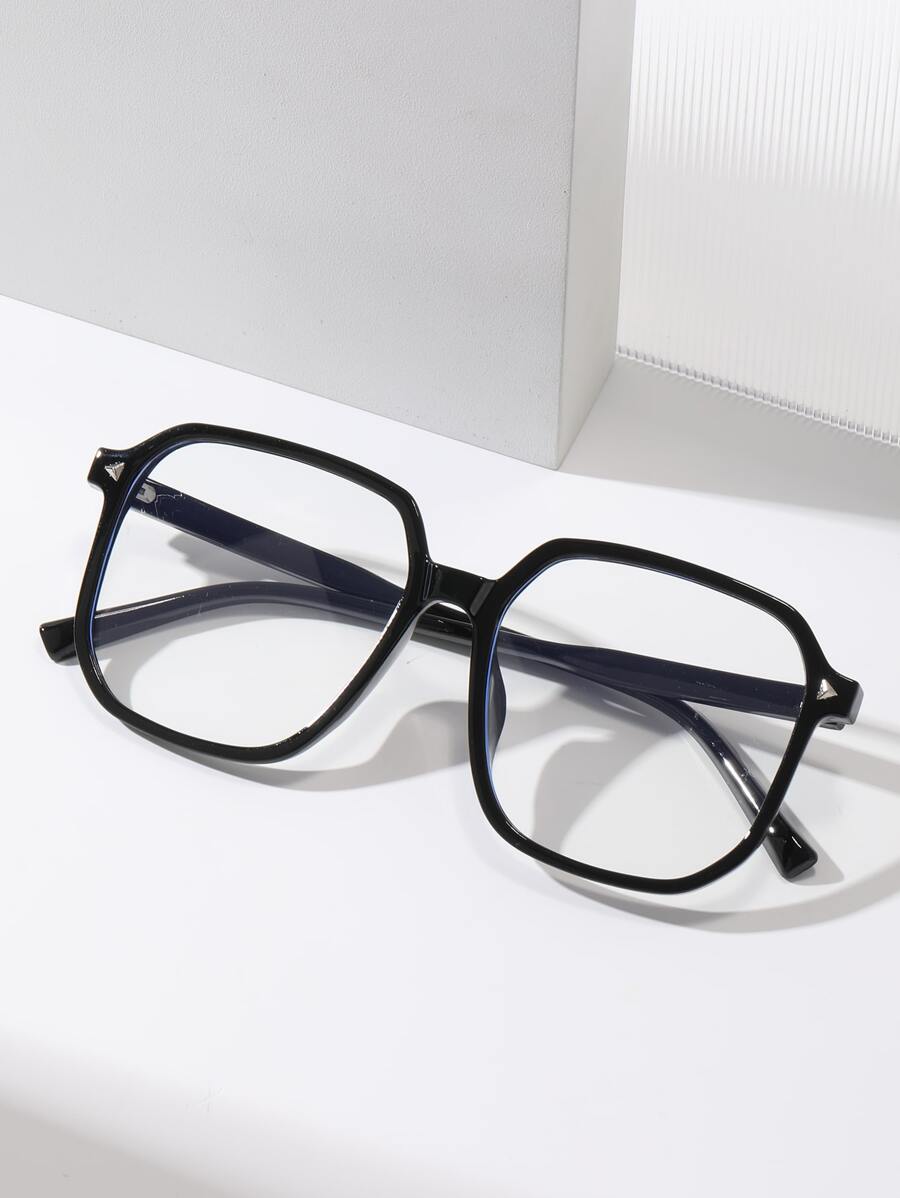 1 件装复古多边形几何框架透明镜片眼镜适合日常佩戴 - 黑色 - 查看 1