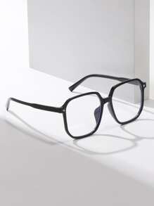 1 件装复古多边形几何框架透明镜片眼镜适合日常佩戴 - 黑色 - 查看 2