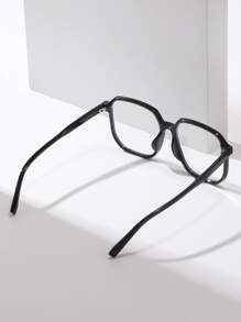 1 件装复古多边形几何框架透明镜片眼镜适合日常佩戴 - 黑色 - 查看 3