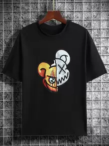 SHEIN Boys Cartoon Graphic Drop Shoulder Tee - Black - View 1