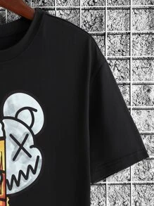 SHEIN Boys Cartoon Graphic Drop Shoulder Tee - Black - View 4