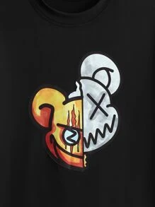 SHEIN Boys Cartoon Graphic Drop Shoulder Tee - Black - View 5