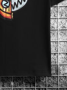 SHEIN Boys Cartoon Graphic Drop Shoulder Tee - Black - View 6