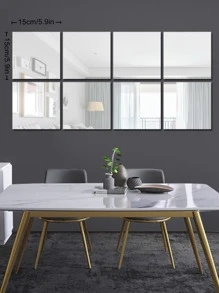 1pc Square Mirror Wall Sticker - Silver - View 6