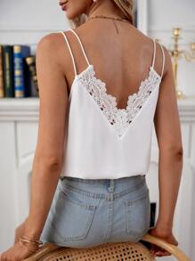 SHEIN Frenchy 拼接水溶蕾絲雙帶吊帶上衣 - 白色 - 查看 5