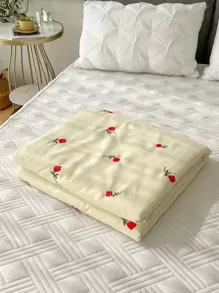 Rose Embroidered Quilted Bedspread - Yellow - View 2