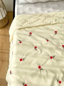 Rose Embroidered Quilted Bedspread - Yellow - View 6