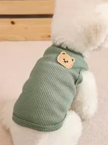 Cartoon Bear Patched Pet Tank - Army Green - View 4