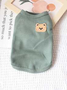 Cartoon Bear Patched Pet Tank - Army Green - View 2