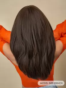 蝴蝶发型深棕色假发合成耐热直发假发带刘海，24 英寸长，全机器编织日常自然逼真假发礼品闪购 - Dark Brown - 查看 2