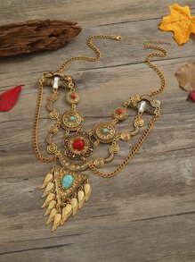 1 cái Bohemian Stone Decor Leaf Charm Yếm Vòng cổ cho phụ nữ cho kỳ nghỉ - Nhiều màu - Xem 2