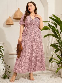 Mulvari Vestido con estampado de manga mariposa bajo con fruncido - Rosa vieja - Ver 1