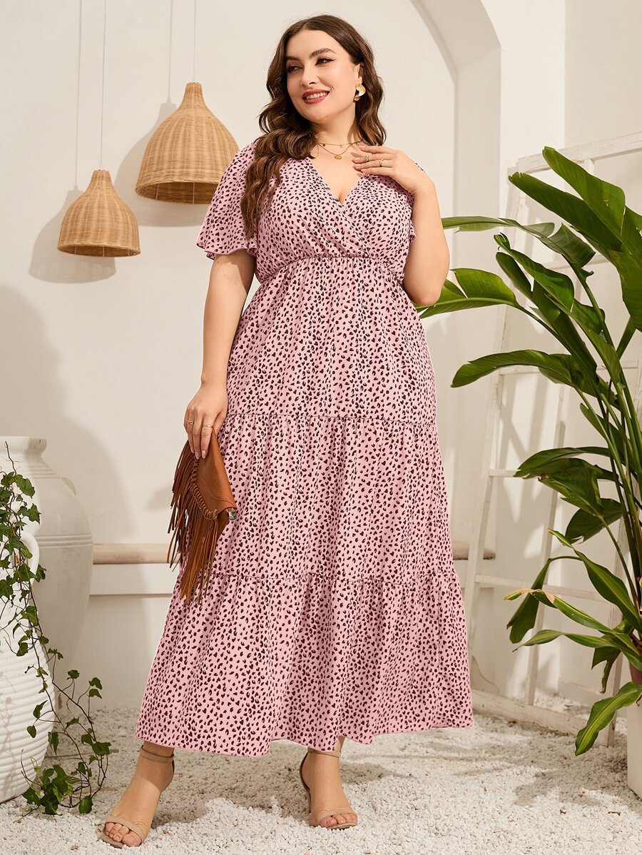 Mulvari Vestido con estampado de manga mariposa bajo con fruncido - Rosa vieja - Ver 1