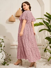 Mulvari Vestido con estampado de manga mariposa bajo con fruncido - Rosa vieja - Ver 2