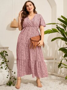 Mulvari Vestido con estampado de manga mariposa bajo con fruncido - Rosa vieja - Ver 3