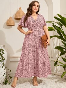 Mulvari Vestido con estampado de manga mariposa bajo con fruncido - Rosa vieja - Ver 5