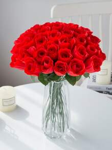 10/20/40 件人造玫瑰花束，情人节礼物，生日派对，聚会，场地装饰，婚礼花篮，新娘手捧花，家居装饰，餐厅，卧室，窗台装饰，花瓶装饰，新年装饰，户外花园，开学季，情人节，礼物 - 紅色 - 查看 3