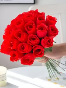 10/20/40 件人造玫瑰花束，情人节礼物，生日派对，聚会，场地装饰，婚礼花篮，新娘手捧花，家居装饰，餐厅，卧室，窗台装饰，花瓶装饰，新年装饰，户外花园，开学季，情人节，礼物 - 紅色 - 查看 4