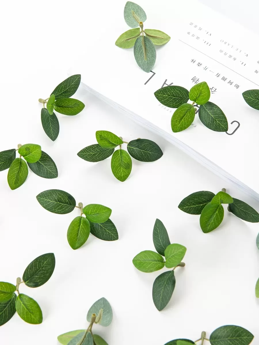 20PCS/60PCS MINI Fake Plants Silk Leaf Autumn Decorations Vase For Home New Year's Decor Outdoor Garden Wedding Bouquet Living Room DIY Candy Box Garland Household Products Artificial Flowers,Fake Plants,Fall Decor,Room,Desk,Garden Decor,Room Decoration Stuff Gifts Birthday Graduation - Green - View 1
