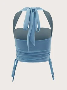 SHEIN SXY Áo hai dây Dây kéo Buộc lại màu trơn Gợi cảm - Màu xanh nhạt - Xem 7