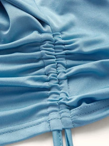SHEIN SXY Áo hai dây Dây kéo Buộc lại màu trơn Gợi cảm - Màu xanh nhạt - Xem 8