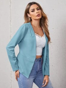 SHEIN Clasi Blazer Clásico De Color Azul Claro Para Mujeres De Moda En Primavera Para El Uso Diario - Celeste - Ver 4