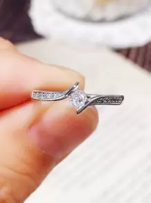 时尚立方氧化锆戒指，情人节、周年纪念派对、母亲节送给女性的礼物 - 銀色 - 查看 6