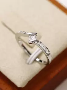 时尚立方氧化锆戒指，情人节、周年纪念派对、母亲节送给女性的礼物 - 銀色 - 查看 5