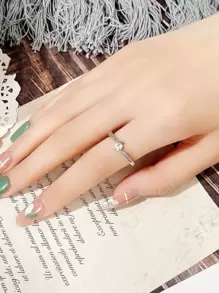 时尚立方氧化锆戒指，情人节、周年纪念派对、母亲节送给女性的礼物 - 銀色 - 查看 8